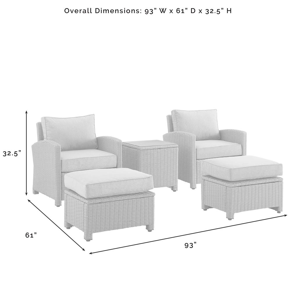 Bradenton 5Pc Wicker Outdoor Chair Set - Side Table, 2 Arm Chairs & 2 Ottomans - Crosley Furniture