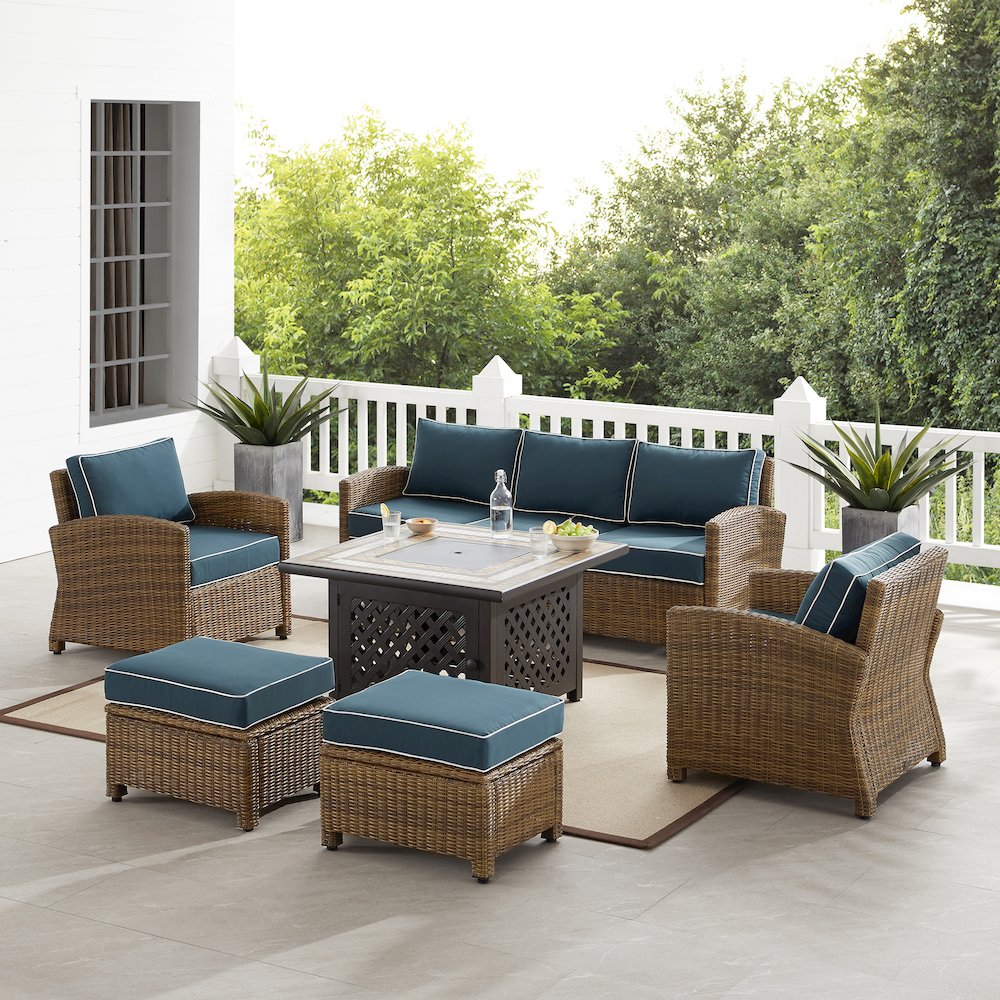 Bradenton 6Pc Wicker Outdoor Sofa Set W/ Fire Table - Crosley Furniture
