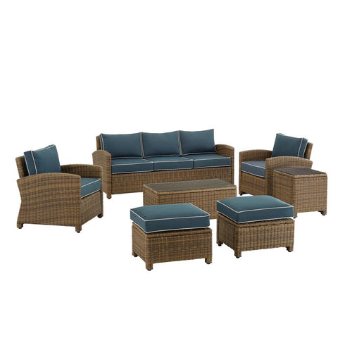 7Pc Outdoor Sofa Furniture Set, Sofa, Coffee&Side Table, 2 Armchairs, 2 Ottomans - Crosley Furniture