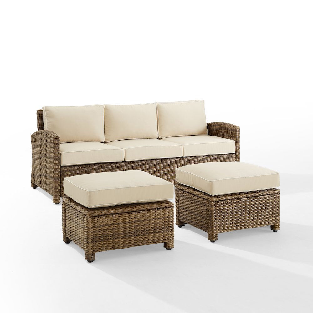 Bradenton 3Pc Wicker Outdoor Sofa Patio Furniture Set - Sofa & 2 Ottomans - Crosley Furniture