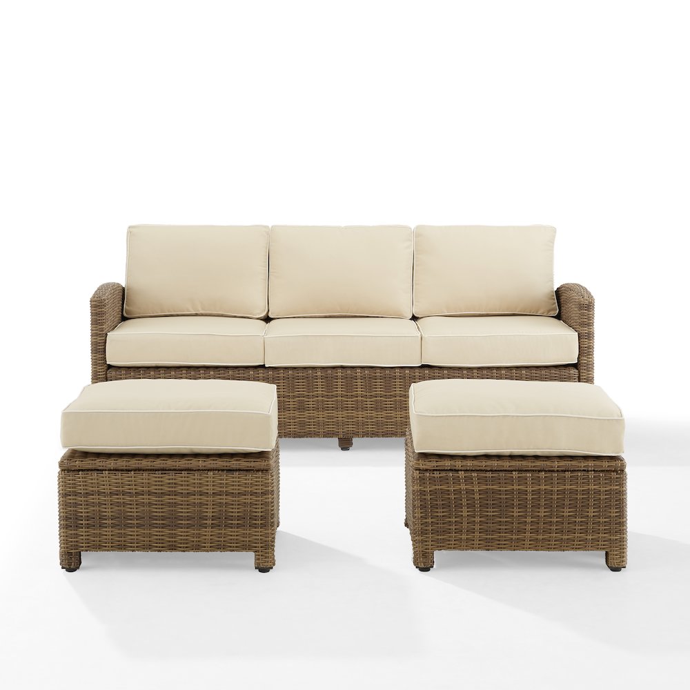 Bradenton 3Pc Wicker Outdoor Sofa Patio Furniture Set - Sofa & 2 Ottomans - Crosley Furniture