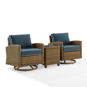 Bradenton 3Pc Wicker Swivel Rocker Outdoor Chair Set, Side Table & 2 Rockers - Crosley Furniture