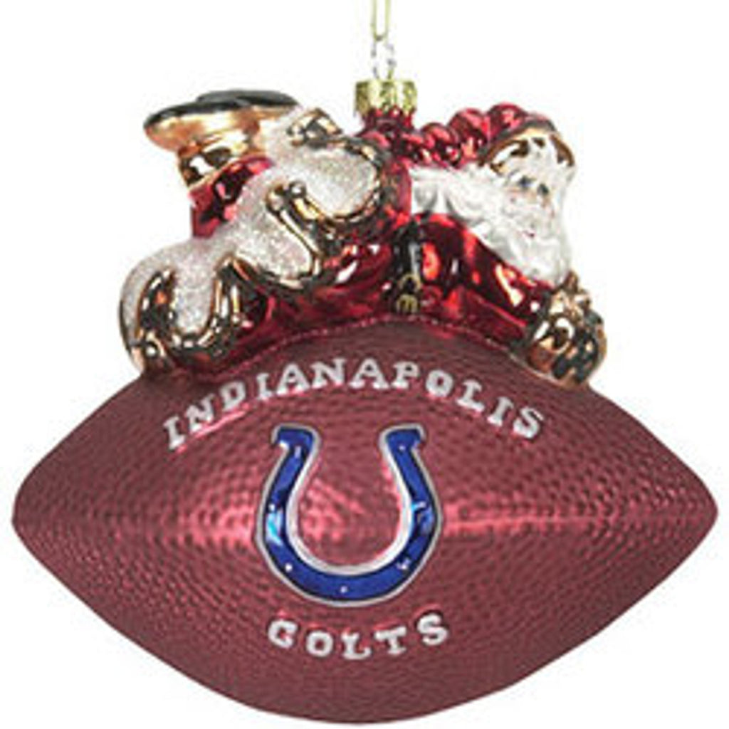 Indianapolis Colts 5 1/2 Peggy Abrams Glass Football Ornament CO - SC Sports