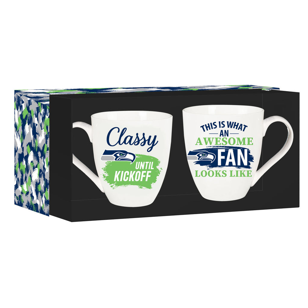 Seattle Seahawks Coffee Mug 17oz Ceramic 2 Piece Set with Gift Box - Evergreen Enterprises