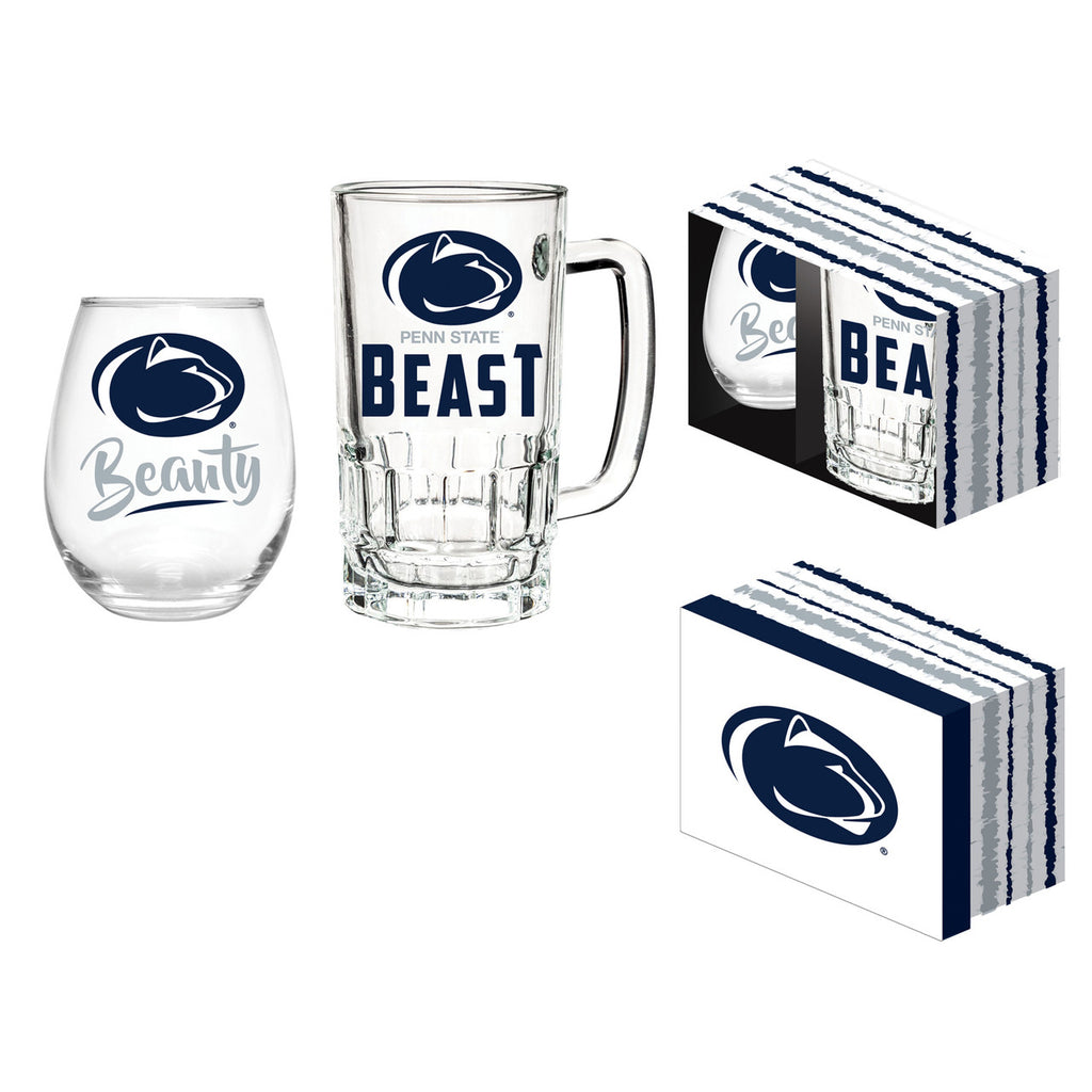 Penn State Nittany Lions Drink Set Boxed 17oz Stemless Wine and 16oz Tankard - Evergreen Enterprises