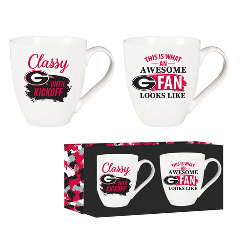 Georgia Bulldogs Coffee Mug 17oz Ceramic 2 Piece Set with Gift Box - Evergreen Enterprises