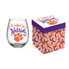 Clemson Tigers Glass 17oz Wine Stemless Boxed - Evergreen Enterprises