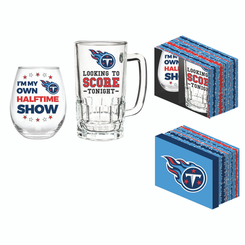Tennessee Titans Drink Set Boxed 17oz Stemless Wine and 16oz Tankard - Evergreen Enterprises