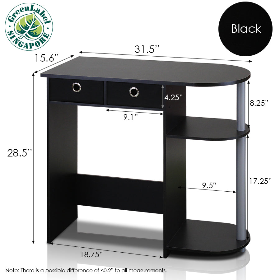 Go Green Home Laptop Notebook Computer Desk/Table, Black/Grey/Black - Furinno