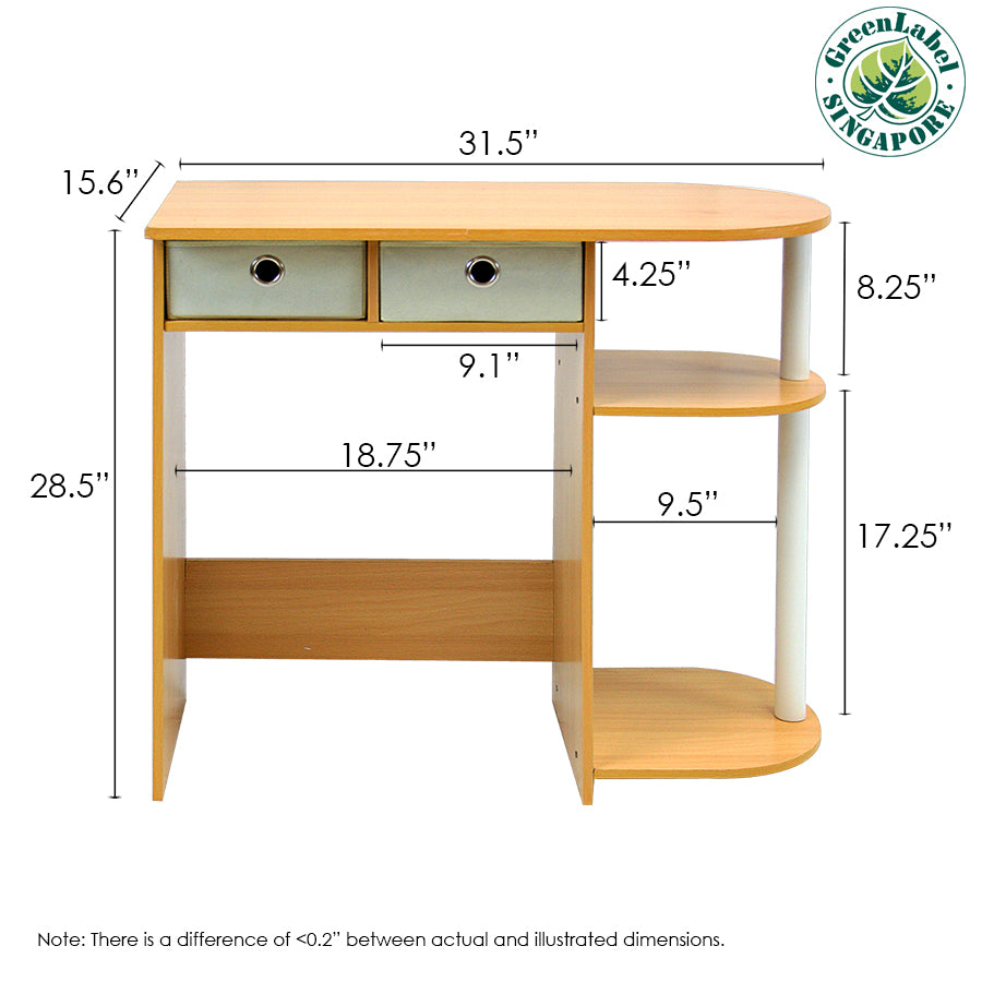 Go Green Home Laptop Notebook Computer Desk/Table, Beech/Ivory/White - Furinno