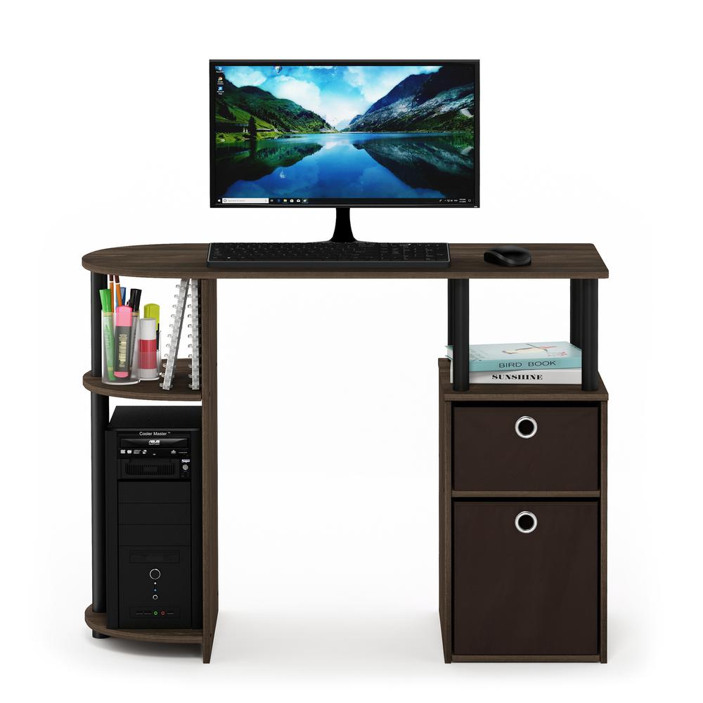 Furinno 15111 JAYA Simplistic Computer Study Desk with Bin Drawers, Columbia Walnut/Black/Dark Brown