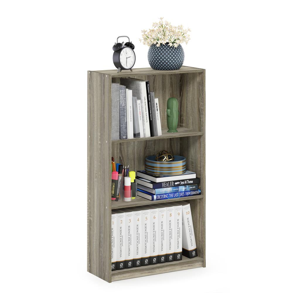 Furinno 99736 Basic 3-Tier Bookcase Storage Shelves, Sonoma Oak