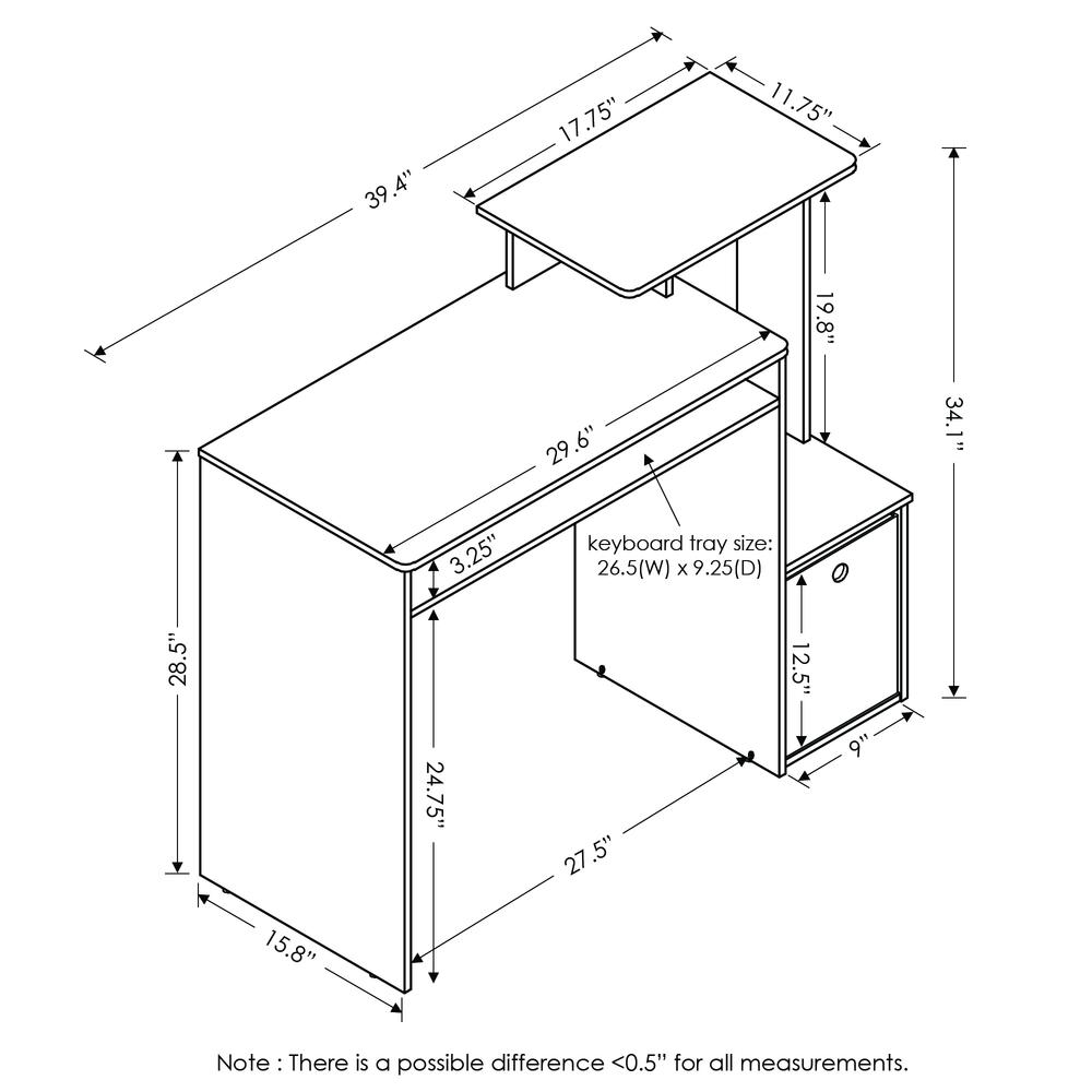 Furinno Econ Multipurpose Home Office Computer Writing Desk w/Bin, Sonoma Oak/Ivory