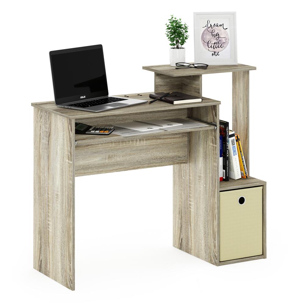 Furinno Econ Multipurpose Home Office Computer Writing Desk w/Bin, Sonoma Oak/Ivory