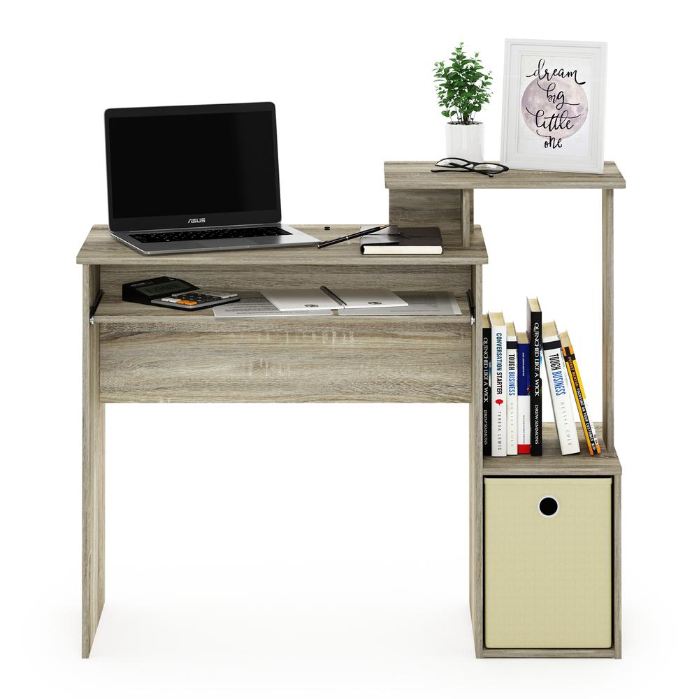 Furinno Econ Multipurpose Home Office Computer Writing Desk w/Bin, Sonoma Oak/Ivory