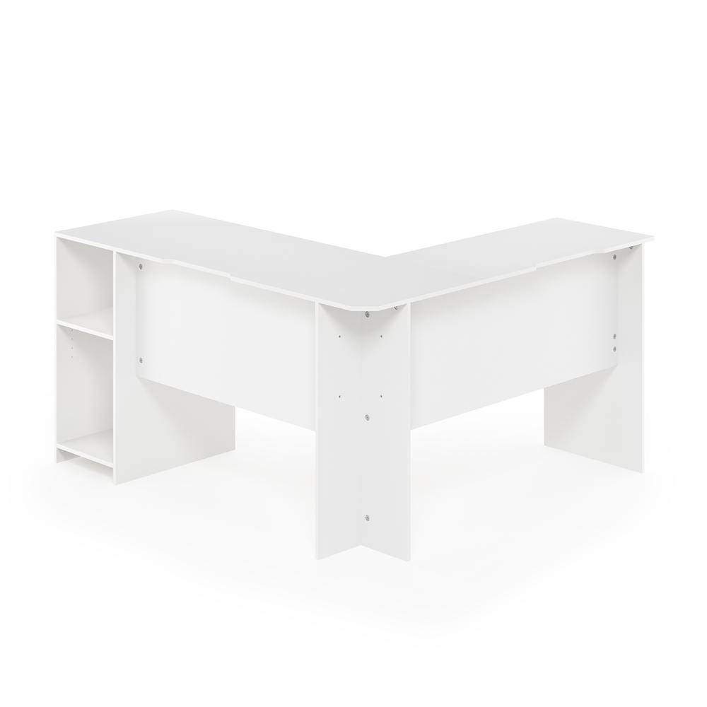 Furinno Indo L-Shaped Desk with Bookshelves, White