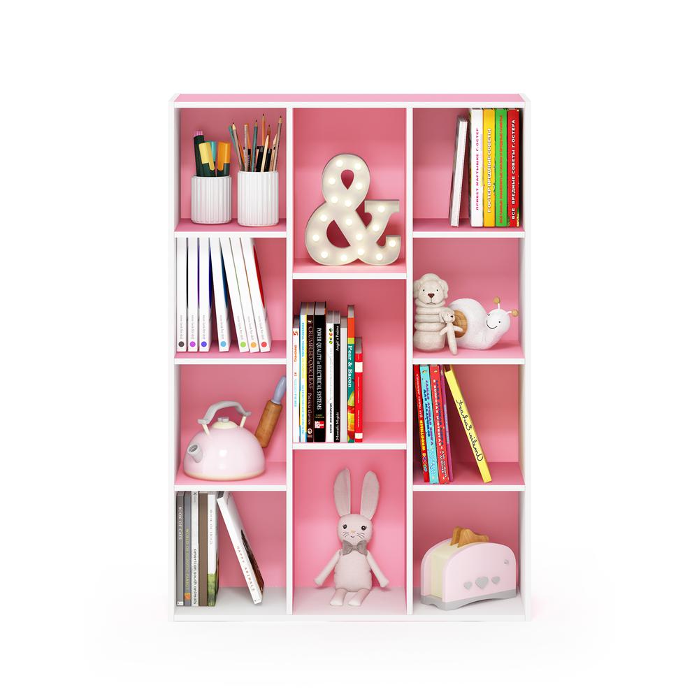Furinno 11-Cube Reversible Open Shelf Bookcase, White/Pink