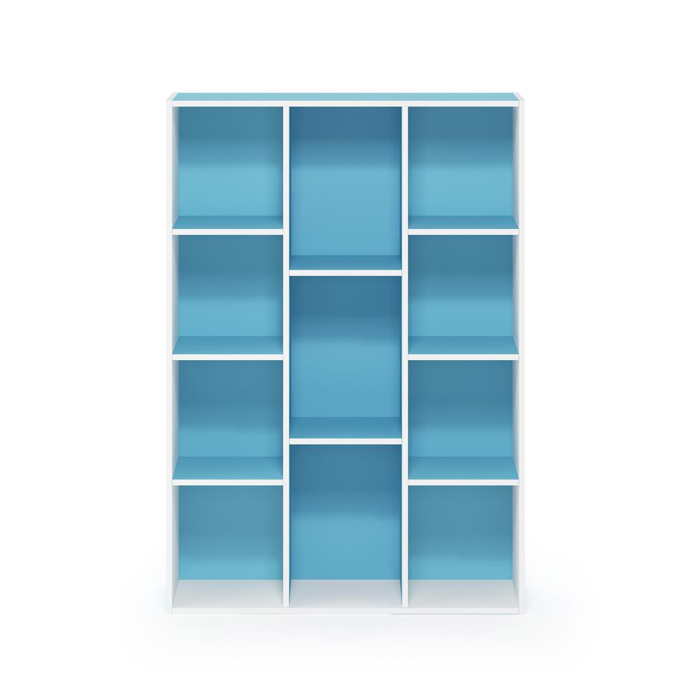 Furinno 11-Cube Reversible Open Shelf Bookcase, White/Light Blue