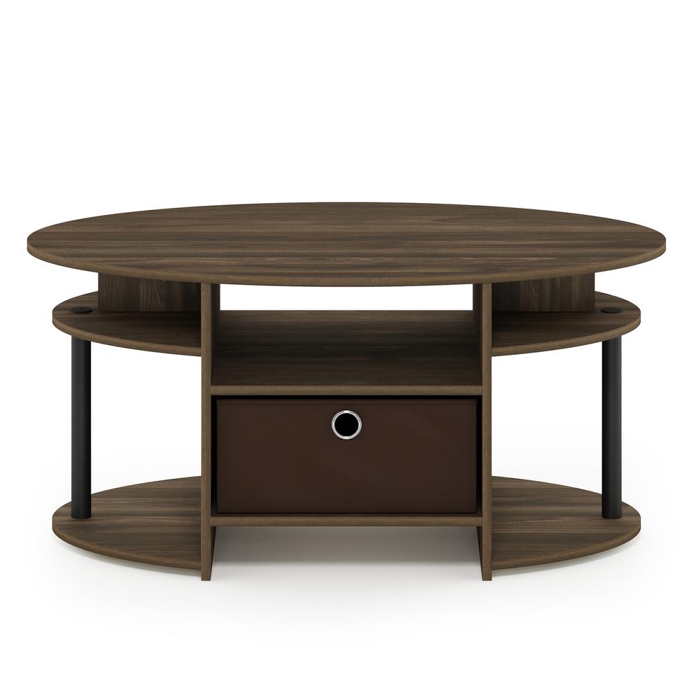 FURINNO JAYA Simple Design Oval Coffee Table, Columbia Walnut/Black/Dark Brown - Furinno