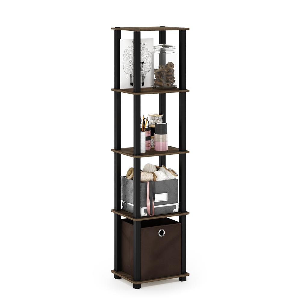 Furinno TNT No Tools 5-Tier Display Decorative Shelf with One Bin, Columbia Walnut/Black/Dark Brown