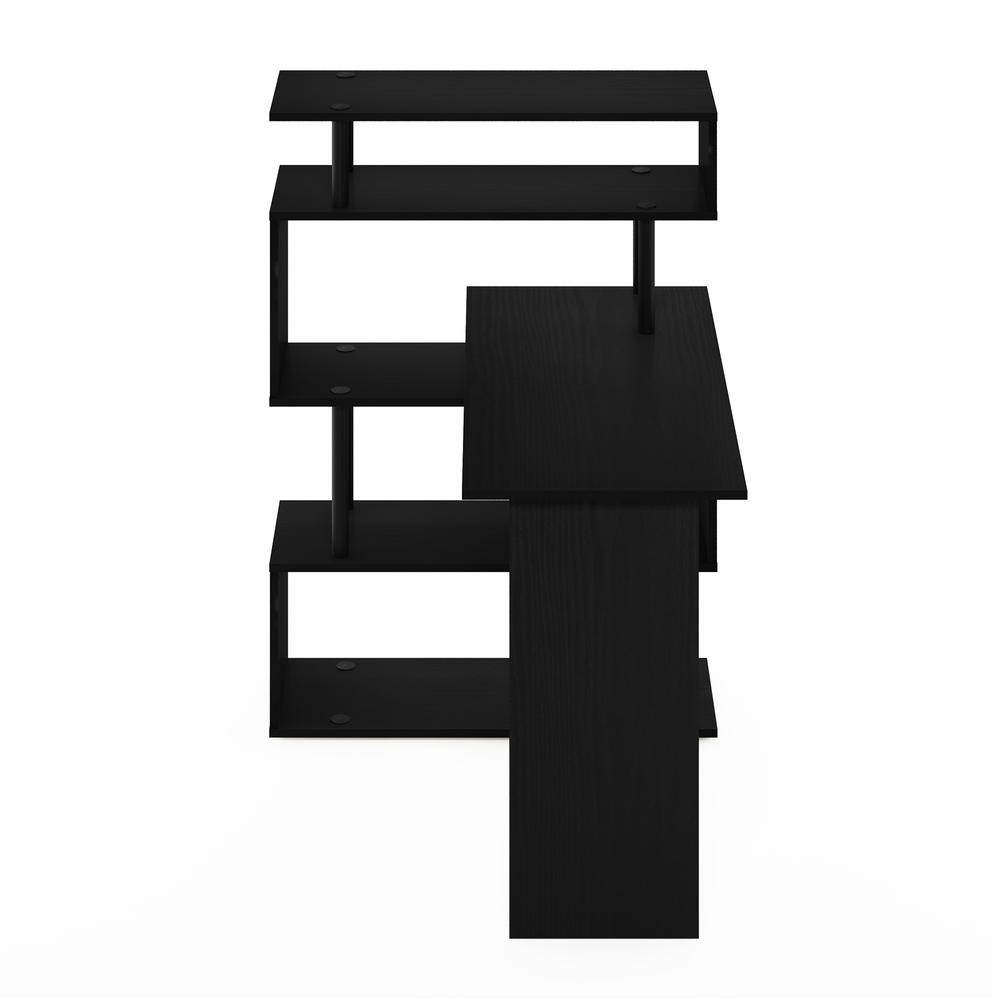 Furinno Moore L-Shape Computer Desk with 5-Tier Shelves, Americano/Black