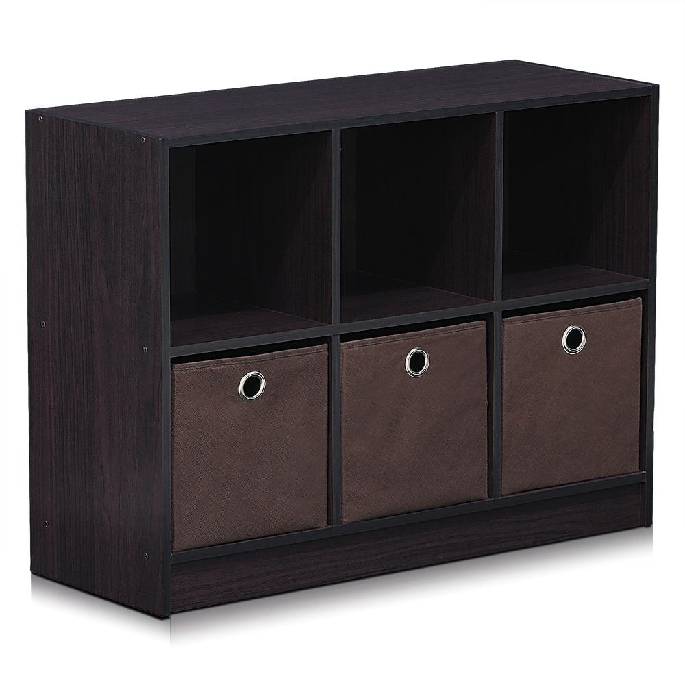 Furinno 99940DWN Basic 3x2 Bookcase Storage w/Bins, Dark Walnut