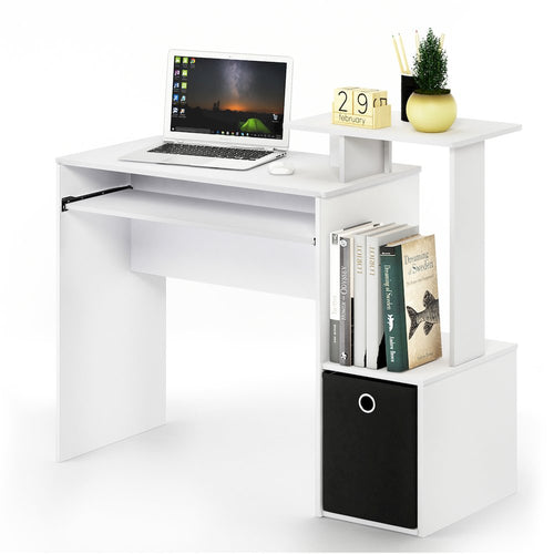 Furinno Econ Multipurpose Home Office Computer Writing Desk w/Bin, White/Black, 12095WH/BK