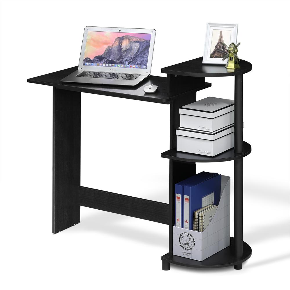 Compact Computer Desk with Shelves, Americano/Black - Furinno