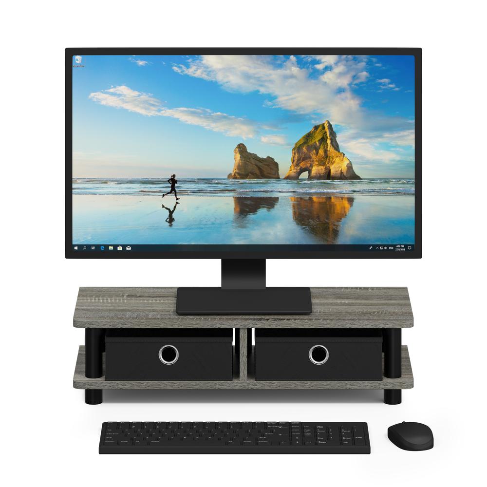 Turn-N-Tube Monitor Stand, French Oak Grey/Black - Furinno
