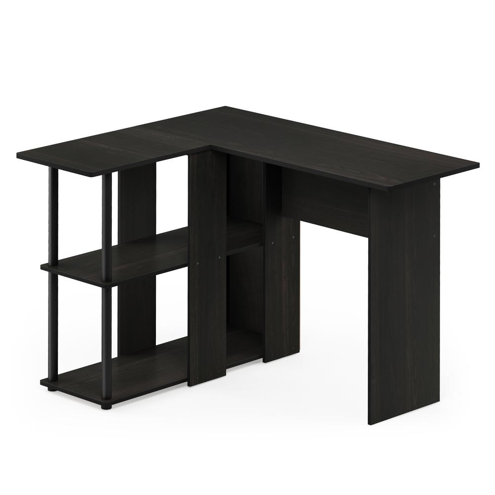 Abbott L-Shape Desk with Bookshelf, Espresso/Black, 17092EX/BK - Furinno