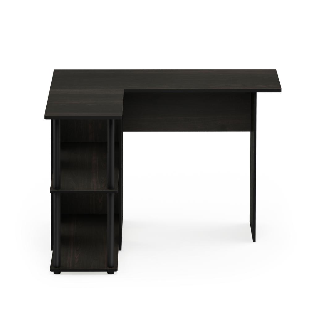 Abbott L-Shape Desk with Bookshelf, Espresso/Black, 17092EX/BK - Furinno