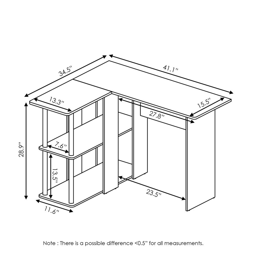 Abbott L-Shape Desk with Bookshelf, French Oak Grey/Black, 17092GYW/BK - Furinno