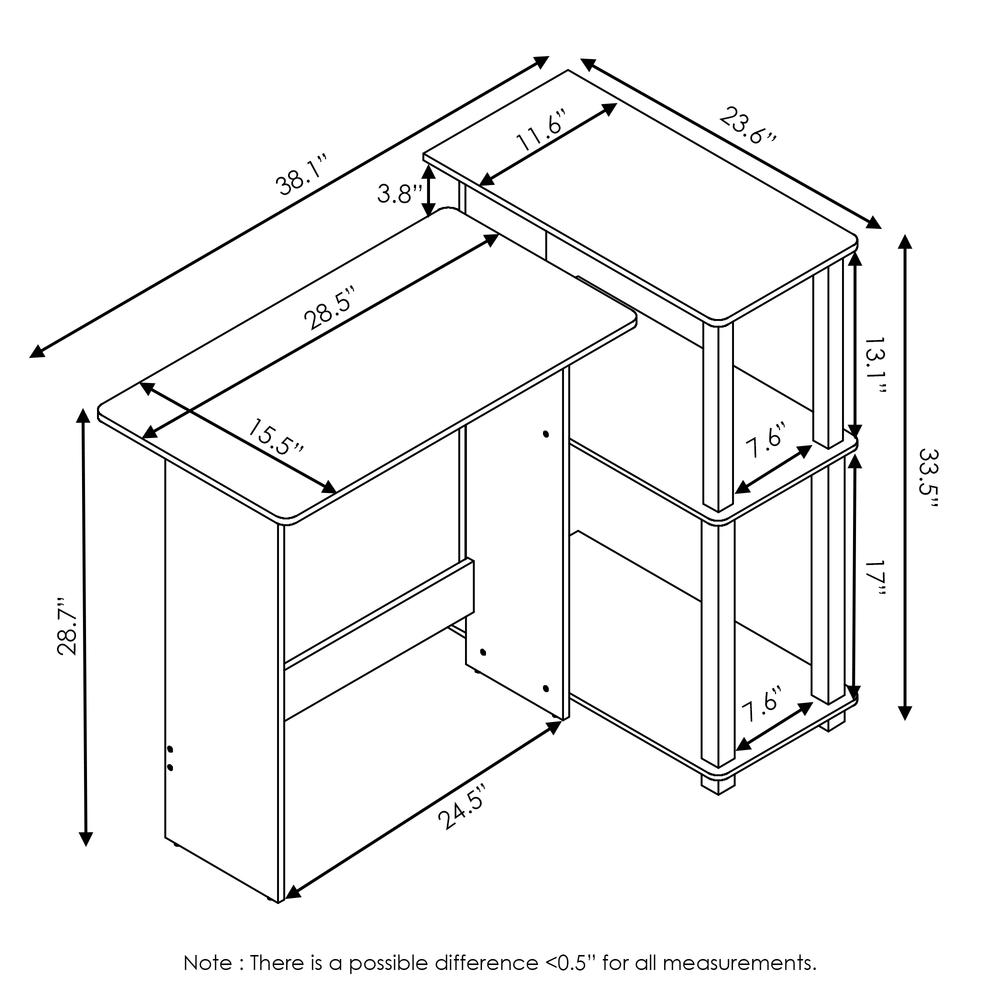 Abbott Corner Computer Desk with Bookshelf, Espresso/Black, 16086R1EX/BK - Furinno