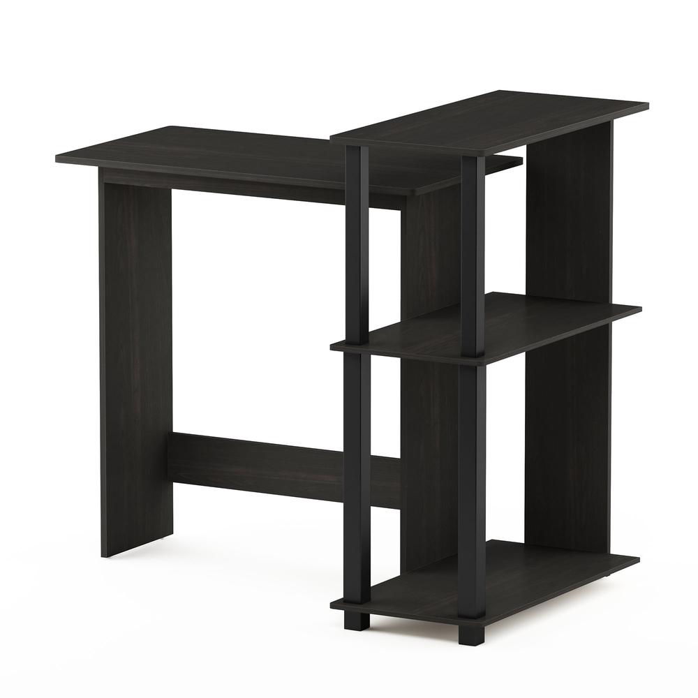Abbott Corner Computer Desk with Bookshelf, Espresso/Black, 16086R1EX/BK - Furinno