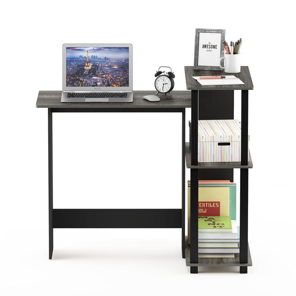 Abbott Corner Computer Desk with Bookshelf, French Oak Grey/Black, 16086R1GYW/BK - Furinno