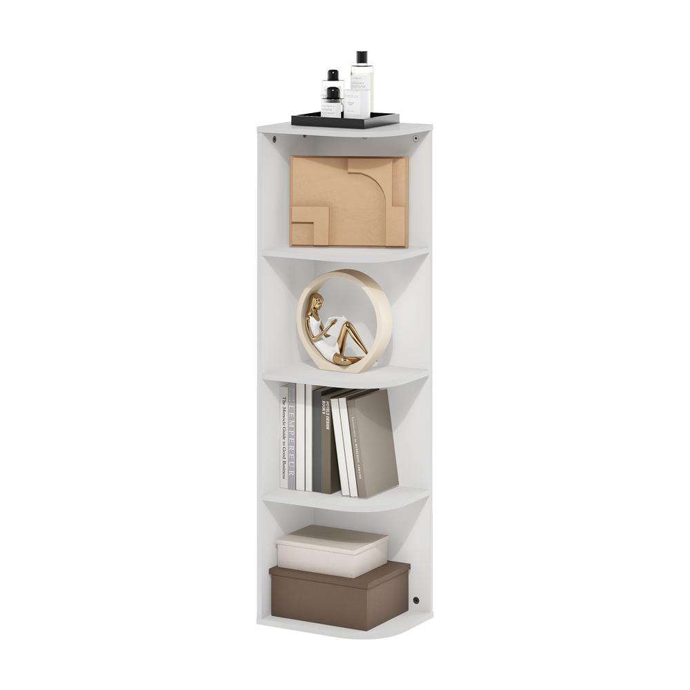 Furinno Pasir 4-Tier Corner Open Shelf Bookcase, White