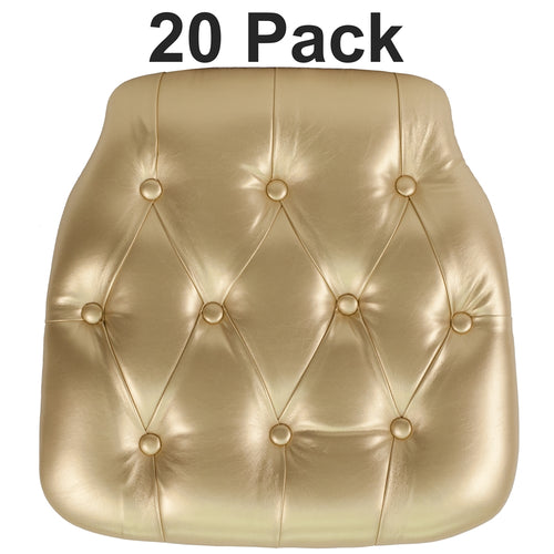 20 Pk. Hard Gold Tufted Vinyl Chiavari Chair Cushion - Flash Furniture