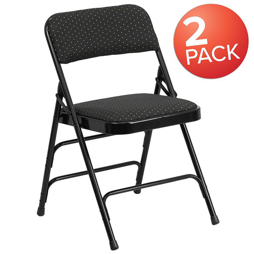 2 Pack Triple Braced & Double Hinged Black Patterned Fabric Metal Folding Chair - Flash Furniture