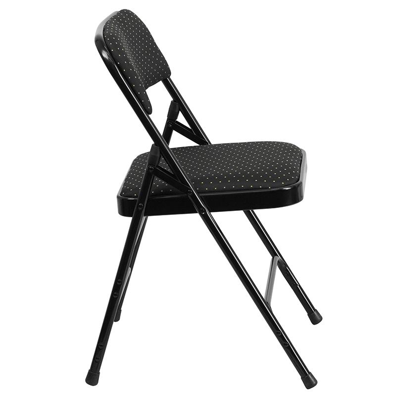 2 Pack Triple Braced & Double Hinged Black Patterned Fabric Metal Folding Chair - Flash Furniture