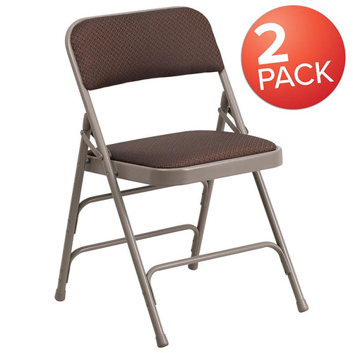 2 Pk. HERCULES Series Curved Triple Braced & Double Hinged Brown Patterned Fabric Metal Folding Chair - Flash Furniture