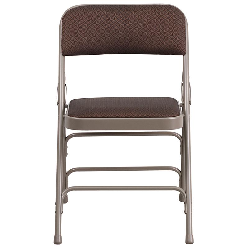 2 Pk. HERCULES Series Curved Triple Braced & Double Hinged Brown Patterned Fabric Metal Folding Chair - Flash Furniture