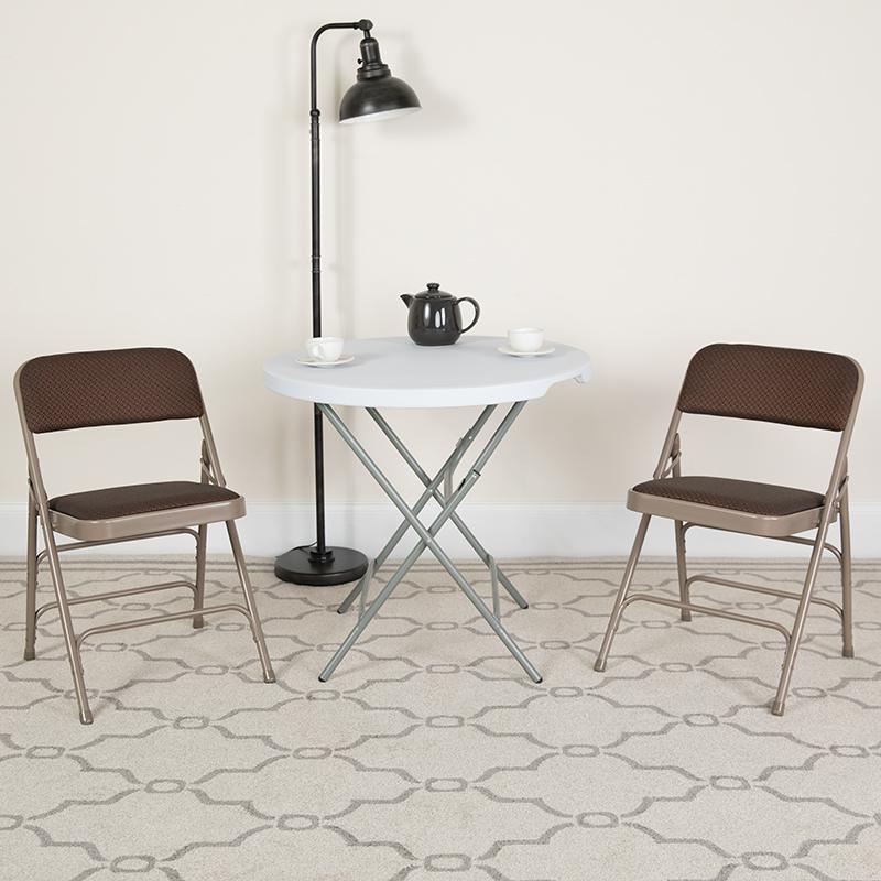 2 Pk. HERCULES Series Curved Triple Braced & Double Hinged Brown Patterned Fabric Metal Folding Chair - Flash Furniture