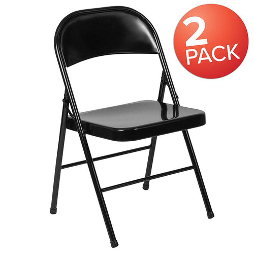 2 Pack Double Braced Black Metal Folding Chair - Flash Furniture