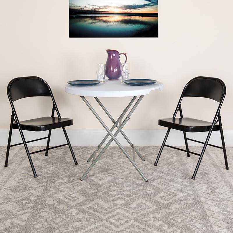 2 Pack Double Braced Black Metal Folding Chair - Flash Furniture