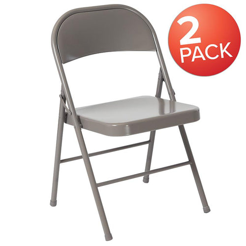2 Pack HERCULES Series Double Braced Gray Metal Folding Chair - Flash Furniture