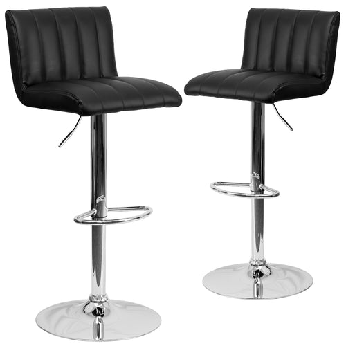 2 Pk. Contemporary Black Vinyl Adjustable Height Barstool with Chrome Base - Flash Furniture