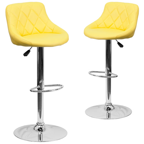 2 Pk. Contemporary Yellow Vinyl Bucket Seat Adjustable Height Barstool with Chrome Base - Flash Furniture