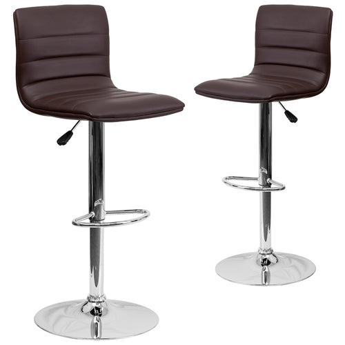 2 Pk. Contemporary Brown Vinyl Adjustable Height Barstool with Chrome Base - Flash Furniture