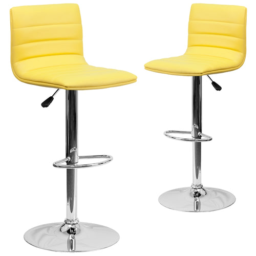 2 Pk. Contemporary Yellow Vinyl Adjustable Height Barstool with Chrome Base - Flash Furniture