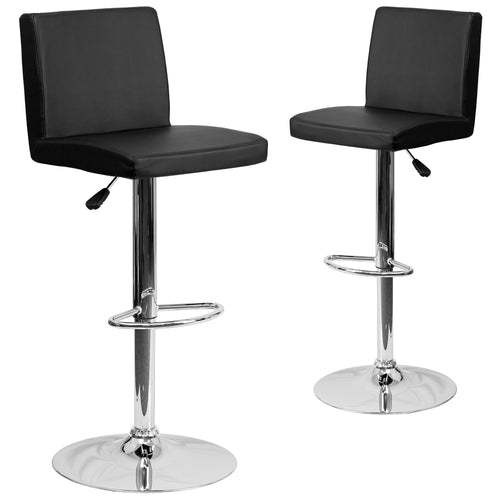 2 Pk. Contemporary Black Vinyl Adjustable Height Barstool with Chrome Base - Flash Furniture